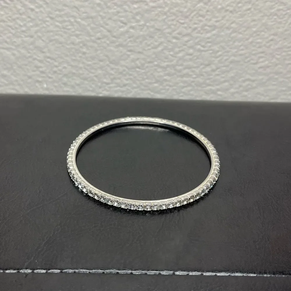 Diamond Bracelet Bangle Women’s Jewelry Silver Grey White Stone Costume​… - Picture 4 of 8